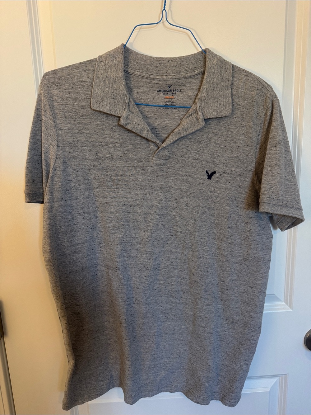 American Eagle Outfitters Heather Gray Polo with Navy Logo